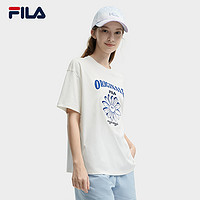 FILA 斐乐 官方女子针织短袖衫2024夏新款时尚宽松纯棉猫咪刺绣T恤