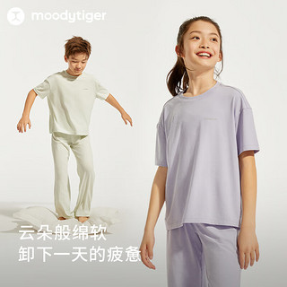 moodytiger儿童家居服24夏季素色柔软贴身宽松透气套装男女童睡衣 葭灰色 140cm