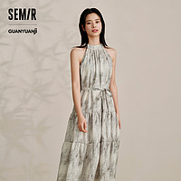 Semir 森马 观园吉连衣裙女新中式夏2024新款收腰宽松挂脖长裙气质吊带裙