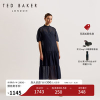 Ted Baker2024春夏女士纯色欧根纱泡泡袖衬衫裙连衣裙276138A 深蓝色 0