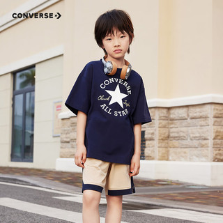 匡威（Converse）儿童套装男童T恤短袖短裤2024夏季薄款女童夏装中大童运动2件套 G139藏青蓝 110/56（5）