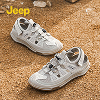 Jeep 吉普 夏季包頭涼鞋男鞋外穿運動休閑軟底訂單真皮沙灘鞋男款 沙色 42 運動鞋碼