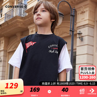 Converse匡威儿童装男童短袖T恤2024夏季新男孩中大童假两件上衣 正黑色 120/60