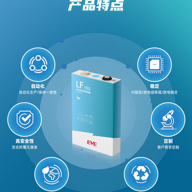 Eve 亿纬 锂能LF105方形磷酸铁锂电池3.2V大单体锂电池105Ah