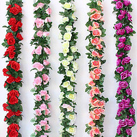 雙盟 仿真玫瑰假花藤條婚慶蔓壁掛纏繞空調道遮擋裝飾客廳吊頂節慶裝飾