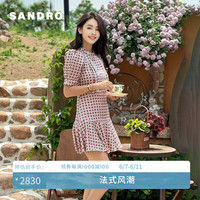 SANDRO2024春夏女装钻饰衣领粉色荷叶边印花连衣裙SFPRO03680 F094/粉色 34