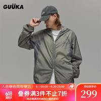 古由卡（GUUKA）LAB沙丘废土风连帽风衣男夏潮 透气防风不规则拼接宽松外套 浅花灰 S