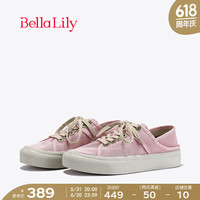 Bella Lily2024夏季镂空网面帆布鞋女粉色板鞋百搭减龄休闲鞋 浅粉色 35