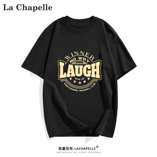 La Chapelle拉夏贝尔短袖t恤男夏季港风潮牌高街宽松卡通印花体恤衫打底上衣 黑色 2XL