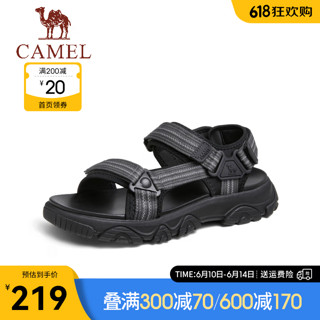 骆驼（CAMEL）骆驼2024夏季透气户外运动魔术贴止滑沙滩鞋休闲凉鞋 黑色 39