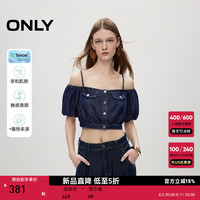 ONLY2024夏季辣妹泡泡袖莱赛尔牛仔短款雪纺衫女|124270006 J36 810洗水牛仔蓝 160/80A/S
