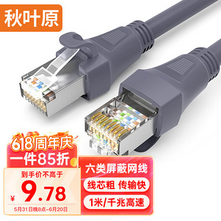 CHOSEAL 秋叶原 六类千兆网线 Cat6六类屏蔽8芯双绞线 工程家用电脑宽带监控跳线成品网线 灰色 1米 CT600A