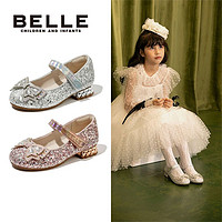 BeLLE 百丽 女童皮鞋小高跟亮片水晶鞋公主鞋演出鞋单鞋