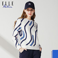 ELLE Active 2023初秋款法式休闲卫衣女拼色显瘦圆领运动套头衫