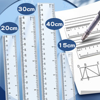 奔突 透明直尺子直尺小学生专用格尺多功能15/20/30cm40厘米儿童塑料尺绘图测量刻度尺一年级钢尺不锈钢套装波浪线