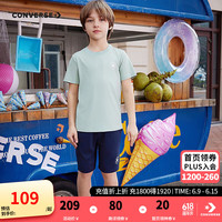 Converse匡威儿童套装T恤短袖短裤速干套装2024夏季中大童男女童2件套 芦荟绿 160/80