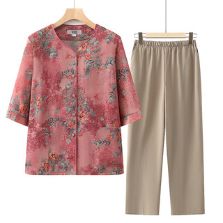 夏季套装中老年人女装奶奶装2024年老太太短袖两件套老人衣服