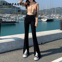 RAMPAGE高品质微喇叭开叉牛仔裤女2024夏季薄款弹力高腰显瘦小个子裤子女 黑色长裤【开叉】 XL