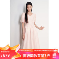 ochirly欧时力 天丝提花法式桔梗裙2024夏装收腰气质连衣裙 粉红 L
