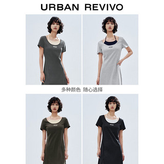 URBAN REVIVO 女士学院撞色系带连衣裙 UWV740050 石色 L