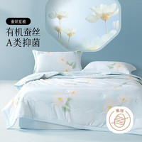 百丽丝水星集团旗下蚕丝抗菌夏薄被单人双人夏凉被空调被芯 100%蚕丝可水洗夏凉被【蓝/A类】 220cm×240cm 仲夏花影【有机蚕丝/A类抑菌】