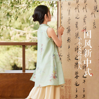 ASK JUNIOR女童表演国风套装夏季儿童薄款新中式背心连衣裙+马面裙两件套 绿色 160