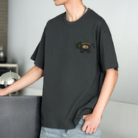 URBAN REVIVO 男士时髦趣味卡通立体绣花短袖T恤 UML440112 深灰 XS