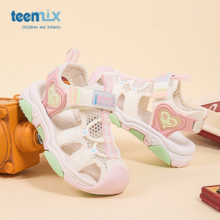 天美意（TEENMIX）女童凉鞋季软底公主鞋防滑沙滩凉鞋中大儿童鞋潮 米色 36码