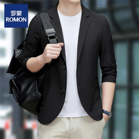 罗蒙(ROMON)【冰丝防晒西服】夏季冰丝防晒西服男士免烫抗皱薄款外套 黑色 4XL(175~190斤)