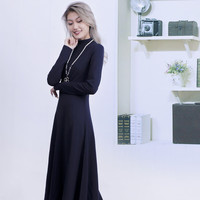 乌拓长裙子连衣裙到脚踝加肥加大加长超长打底长裙外出拖地内搭可 黑色春秋 XS