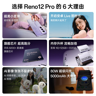 OPPO Reno12 Pro 16GB+256GB银幻紫 超美小直屏 天玑9200+星速版芯手机【80W充电器备用套装】
