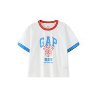 Gap 盖璞 女士2024夏季亲肤字母印花撞色短袖T恤宽松活力上衣465261 白色 XS