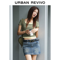 URBAN REVIVO 女士潮流休闲简约假两件显瘦T恤 UWV440147 灰绿 M