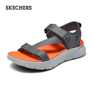 斯凯奇（Skechers）2024年夏季男鞋轻质凉鞋缓震外穿魔术贴沙滩鞋229208 炭灰色/橘色/CCOR 44.5