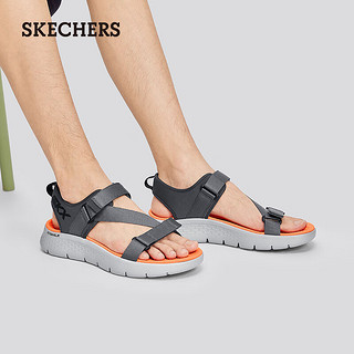 斯凯奇（Skechers）2024年夏季男鞋轻质凉鞋缓震外穿魔术贴沙滩鞋229208 炭灰色/橘色/CCOR 43.5