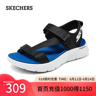 斯凯奇（Skechers）2024年夏季男鞋轻质凉鞋缓震外穿魔术贴沙滩鞋229208 黑色/蓝色/BKBL 45.5