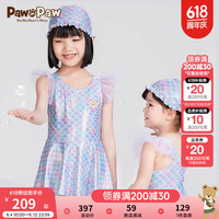 PawinPaw卡通小熊童装24年夏女童儿童防晒泳衣泳帽网纱两件套 Mix混合色/99 140