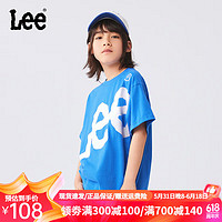 Lee 李 童装儿童短袖T恤男女童2024新品夏季中大童学生涂鸦印花休闲上衣 海蓝色