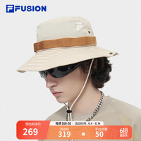 FILA FUSION斐乐潮牌款圆帽2024夏休闲户外大帽檐渔夫帽 卡其-LK S