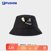FILA FUSION斐乐潮牌款圆帽2024秋季时尚趣味盆帽渔夫帽 深黑-BK S
