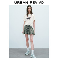 URBAN REVIVO 女士潮流趣味撞色图案印花短袖T恤 UWV440188 本白 M