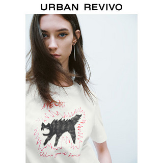 URBAN REVIVO 女士潮流趣味撞色图案印花短袖T恤 UWV440188 本白 L