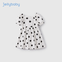 JELLYBABY【2024夏季上新】女大童洋气波点裙夏幼童夏装连衣裙儿童纯棉裙子 米白 1