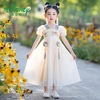 Disney 迪士尼 汉服女童夏季薄款连衣裙2024超仙儿童装新款女孩夏款古风唐装裙子 黄色 120(120)