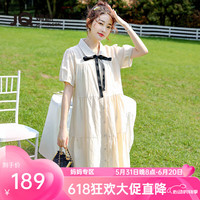 婧麒（JOYNCLEON）装夏装连衣裙夏季长裙子宽松长裙夏季法式连衣裙 杏色 M