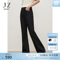 玖姿·安娜蔻简约休闲棉柔经典微喇修身牛仔长裤女2024秋季 素黑 2XL
