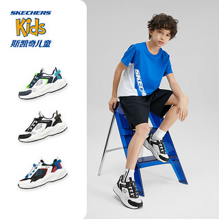 斯凯奇（Skechers）童鞋男童磁石扣板鞋个性夏季儿童休闲鞋网面大童运动鞋 /白色/黑色/WBK 36码