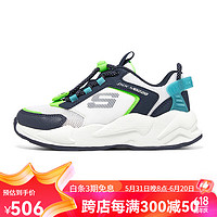 斯凯奇（Skechers）童鞋男童磁石扣板鞋个性夏季儿童休闲鞋网面大童运动鞋 /白色/海军蓝色/WNV 40码