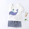 小还美 新款纯棉夏季儿童套装半袖儿童T恤运动居家服 条条鲸鱼 90cm