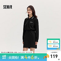 森马（Semir）连衣裙女宽松收腰藏肉显瘦秋季印花时尚撞色polo领短裙休闲风 黑色90001 180/100A/XXXL